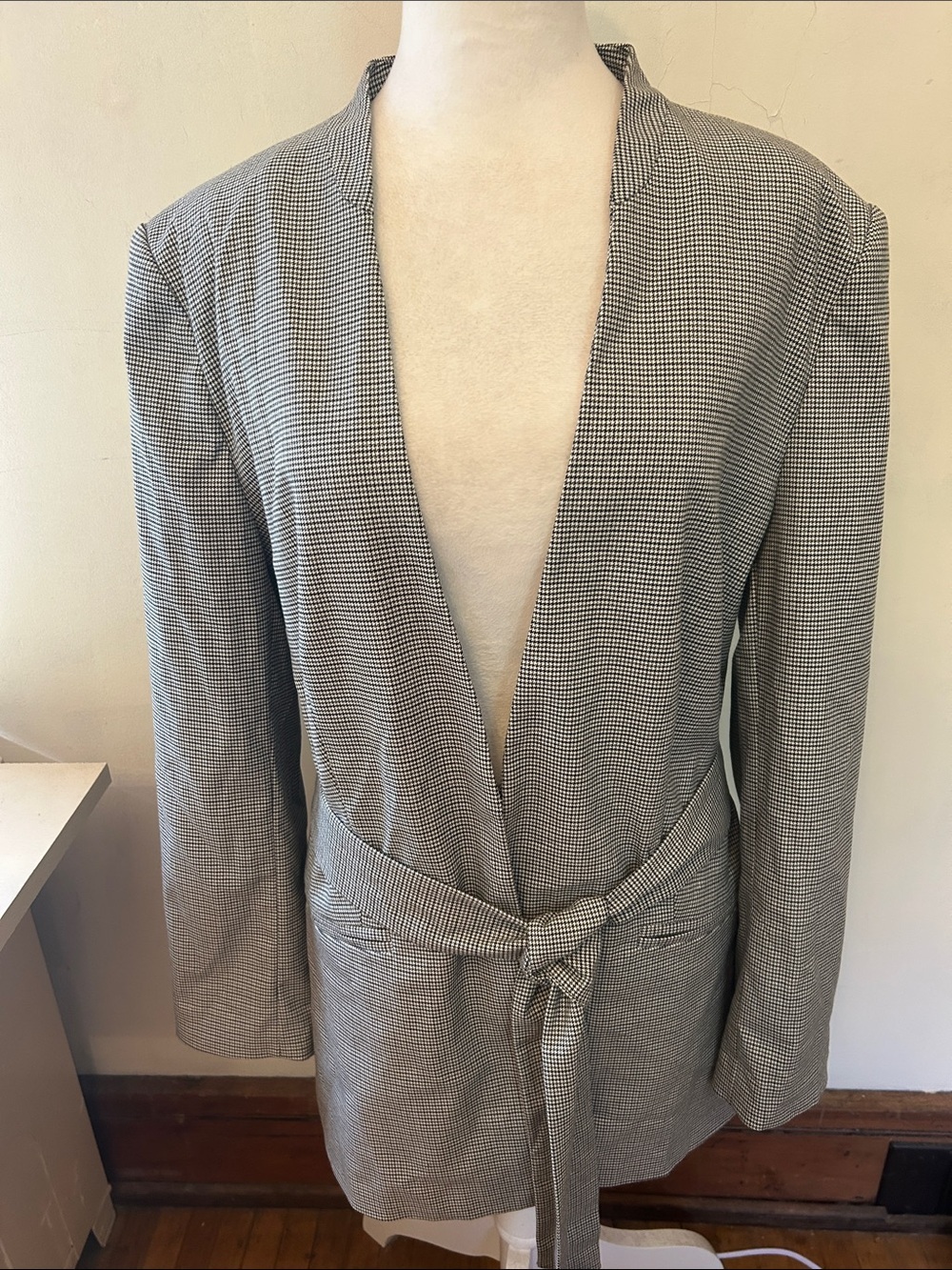 Worthington Black & White Checked Belted Blazer Jacket Size XL EUC